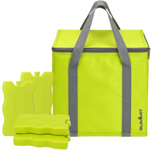 Summit Insulated Cooler Bag & Reusable Ice Blocks - 12.5L Thermal Lunch & Picnic Bag with 2 x 200ml Twin Pack Cooler Blocks | Keeps Food & Drinks Cooler for Longer | For Camping, BBQs, Beach, Travel
