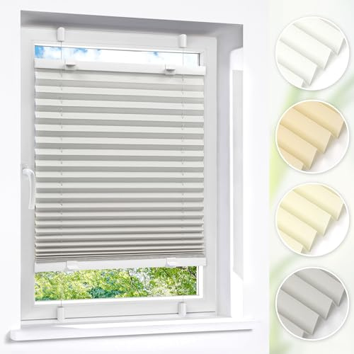 Victoria M. Easyfix Plissee Faltrollo ohne Bohren Plisseeanlage Klemmfix mit Klemmträger für Fenster und Türen, Größe: 105 x 120 cm, Farbe: Grau
