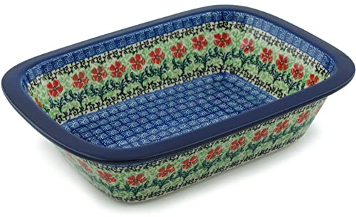 Polish Pottery Baker - Rectangular with Grip Lip - Maraschino