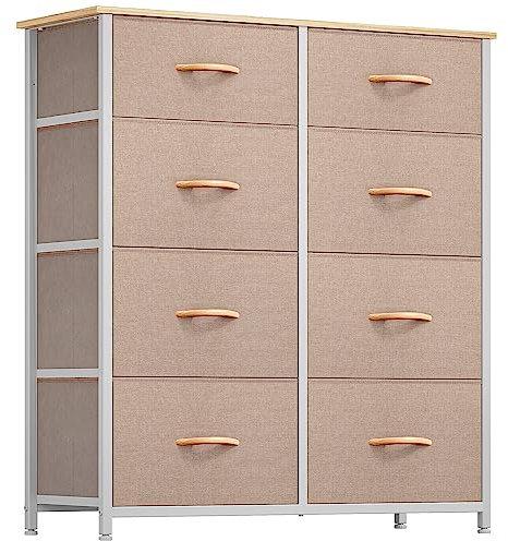 YITAHOME Kommode mit 8 Schubladen, Schrank mit Schubladen aus Stoff, Aufbewahrungskommode Industrial Stil für Schlafzimmer, Wohnzimmer, Kinderzimmer, Aufbewahrungsschrank (Beige)