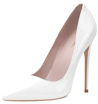 GENSHUO Zapatos de Tacón Alto para Mujer 10 cm,Sexy Tacón de Aguja con Punta Puntiaguada para Fiestas Boda Oficina Stilettos High Heels Tacones de Aguja Blanco,Talla EU 41