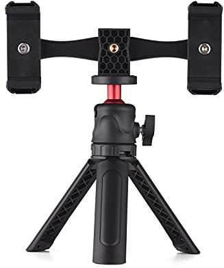 Andoer Kit video multifunzionale per smartphone, include supporto universale per treppiede per telefono con doppio supporto per telefono, 4 supporti per scarpe fredde + treppiede da tavolo per Vlog