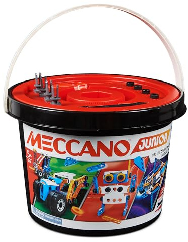 MECCANO Juniorfat 150 stycken - 5 olika modeller att bygga - byggsats med 2 verktyg - alternativ till skärmar - barnleksak 5 år och uppåt