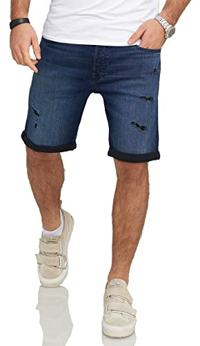 JACK & JONES Infinity Herren Jeans Shorts Rick Bermudas Used Look Dark Blue Denim / 2 L