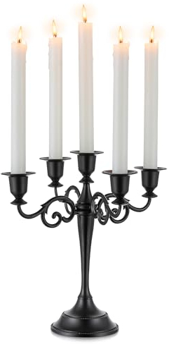 Sziqiqi Bougeoir Chandelier à 5 Branches Halloween, Candélabre à 5 Bras Noir pour Dîner aux Chandelles Fête Mariage Centres de Table Cheminée Noël Décor