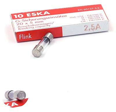 Fusible rapide (F) en verre 2.5A/250VAC 5x20mm (Boite de 10 Fusibles)
