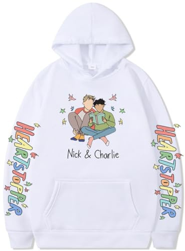 Silver Basic Heart Felpa con Cappuccio da Uomo e Donna Nick E Charlie Serie TV Cosplay Maglione Unisex Manica Lunga Hoodie S,White-1
