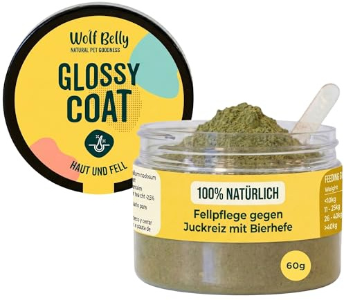 Wolf Belly - Hår- och hudtillskott - 100 % naturligt (60 g) | Starkt och glänsande hår, anti-klåda och allergier, minskar håravfall, med Omega 3, bryggerjäst, tillverkad i Spanien