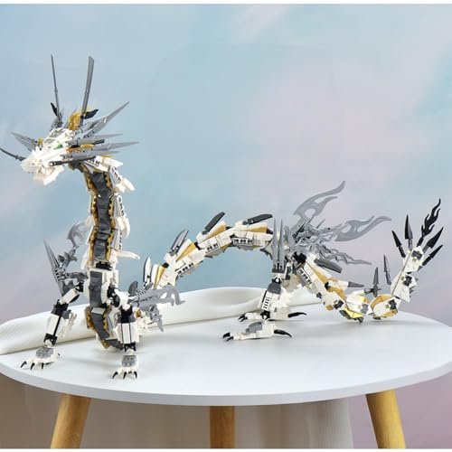 HIGH GODO Dragon Building Blocks Sets for Adults, White Mechanical Dragon Animal Building Model Collectible Display Toys, Cool Creative Gifts for Boys Teens Fans (1485 Pcs)