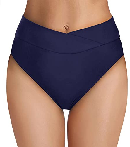 Bas Maillot De Bain Taille Haute pour Femme Élégant Bikini Taille Haute Ruched Bikini Slips Couleur Unie Triangle Short de Bain Amincissant Gainant Ventre Plat Culotte Maillot menstruel