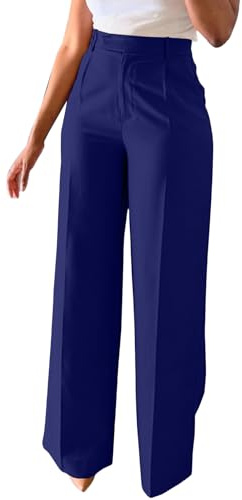 Unybwonn Pantalones de vestir de pierna ancha para mujer, pantalones de pierna recta de cintura alta, pantalones de negocios, pantalones de trabajo, pantalones casuales con botones, pantalones rectos