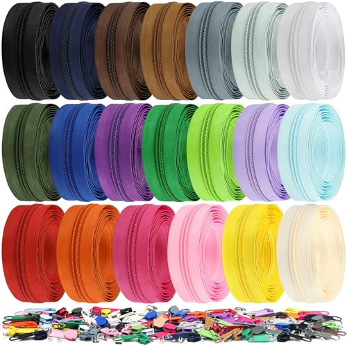 DOITEM Set di chiusura lampo infinita con cerniera, 5 mm, 40 m, con 80 cursori in metallo per vestiti, borse, biancheria da letto, 20 colori
