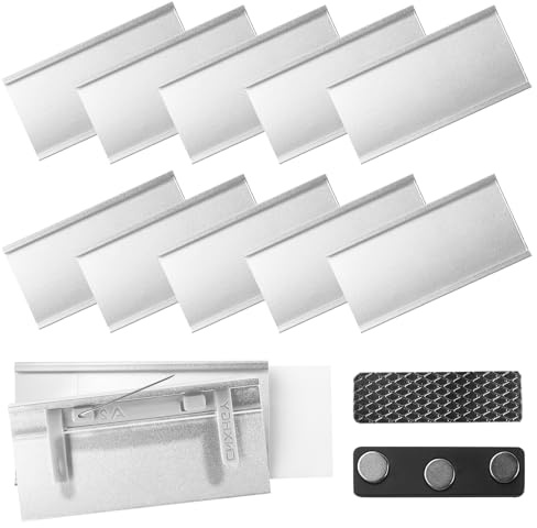ZXShow Placas Nombre con Imán y Imperdible,Tarjetas Identificativas con Imperdible y Imán para Oficina Escuela (12 铝合金 72×35mm)