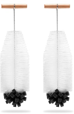 LINTRA 2 Pièces Brosse Bouteille, 32,5 X 9 cm Goupillon Gourde, Noir et Blanc Goupillon Bouteille en Verre avec Manche en Bois, pour Le Nettoyage des Verres et des Biberons