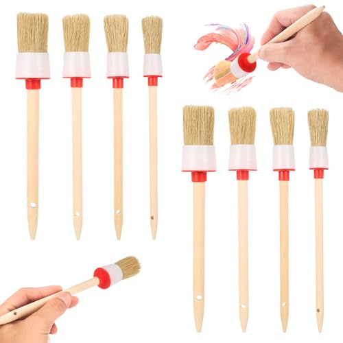Set di 8 pennelli a setole rotonde, set di pennelli professionali per pittura, pennelli professionali con manico in legno, pennello per vernice, pennello per vernice per dipingere pareti, soffitto