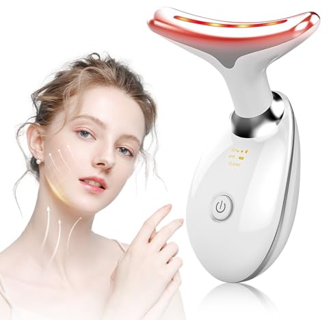 Face Massager, LED Light EMS Facial Sculptor with 7 Colors, 3 Modes 45°C Guasha Tool Face Massager Facial Lifting Device Jaw Trainer, Firming Anti Wrinkle Neck Eye Massager Double Chin Reducer, White
