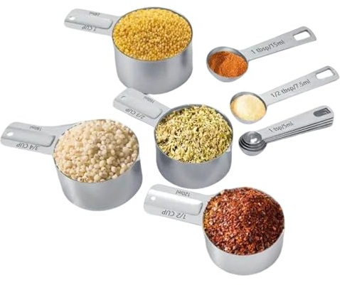 Cucchiai dosatori – Acciaio inossidabile premium da 366 g, Cucchiai magnetici impilabili, Livellatore incluso, Marcatura su entrambi i lati | per ingredienti liquidi secchi, cottura al forno,