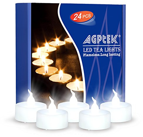 AGPTEK Timer Tea Lights,24 Pack Flameless Timer LED Candles Battery-Operated Tealight Candles No Flicker Long Lasting Tealight with Auto On/Off for Wedding Holiday Party Home Decoration (Cool White)