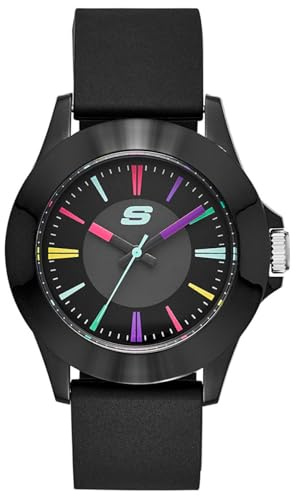 Skechers Montre pour femmes Rosencrans, mouvement à trois aiguilles, boîtier en polycarbonate noir de 40 mm avec bracelet en silicone, SR6079