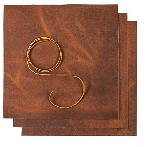 Läderplattor För Läderhantverk - 3 Tallrikar (30 X 30 Cm) + Lädersnöre (91,5 Cm) - Fullnarv Buffelläderrutor - Idealisk För Smycken, Läderväskor, Läderhantverk Och Hantverk