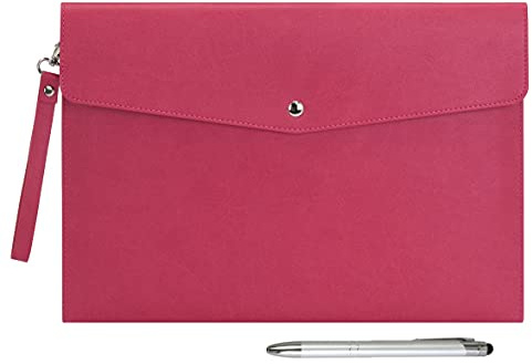 Wonderpool A4 PU Cuero sobre Documentos multifunción Carpetas papelería Bolsa - Archivo de Cartera para Organizador de Cartas de Papel y Funda para Tablet PC (Rojo Ciruela)