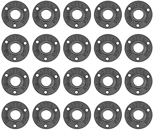 Niubid 20 Pack 3/4 inches Malleable Cast Iron Pipe Flange, Industrial Pipe Flanges for Threaded Black Pipes and Fittings, DIY Steampunk Industrial Vintage Style.