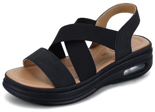 mysoft Women's Comfortable Walking Sandals Air Cushion Sport Slingback Elastic Band Platform Shoes