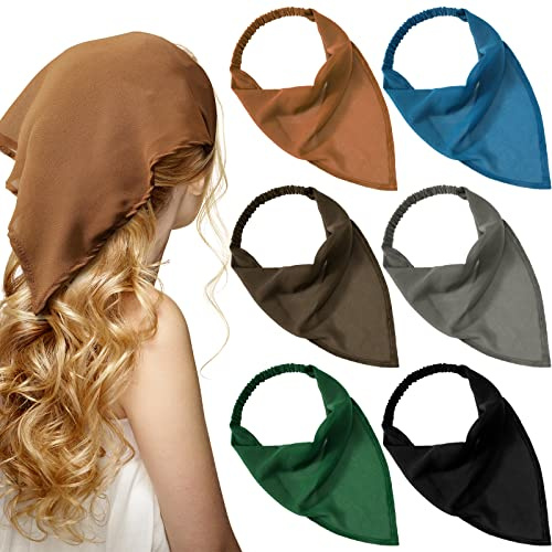 Syhood 6 Pcs Floral Hair Bandanas for Women Girl Boho Hair Scarf Headband with Clip Chiffon Cottagecore Head Kerchief(Pure Color Patterns)