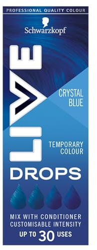 Schwarzkopf LIVE Colour Drops Crystal Blue Semi-Permanent Hair Dye, 30ml, Colour that Lasts 2-12 Washes, Blue Hair Dye Drops