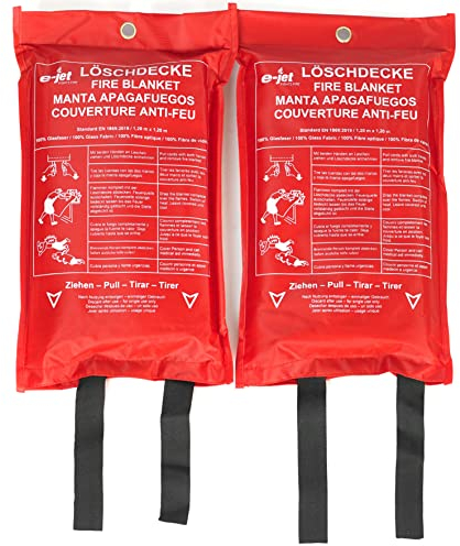 Coperta antincendio XL 120 x 120 cm - Norma DIN EN 1896 2019 - Agente estinguente in fibra di vetro rosso segnale - occhielli per la sospensione