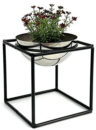 DanDiBo Tabouret à fleurs en métal avec pot - Noir et argenté - 20-35 cm - 96256 - Colonne de fleurs moderne - Support pour plantes (hauteur 20 cm/S)