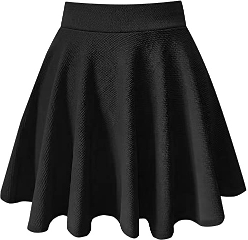 PUKAVT Women's Basic Casual Skirts A-Line Mini Flared Stretchy Skater Party Skirt Black Large