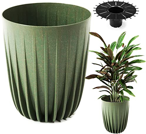 Konzept 11 - Maceta Alta de 39 cm de Diámetro, Grande para Exteriores y Balcón, Con Inserto Verde, para Palmera