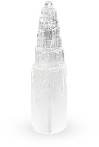 NKlaus Tour d’énergie en Sélénite 20 cm Colonne de Pierre naturelle faite à la main pour Méditation, Reiki, Purification Spirituelle et Harmonisation des espaces Décoration ésotérique 15313