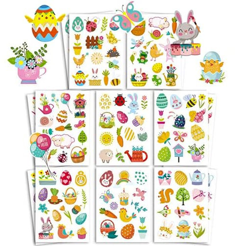 BOOSHMall 16 Blätter Aufkleber Ostern, Sticker zu Ostern, Ostereier und Hasenaufkleber für Basteln Ostergeschenke Deko Ostern Geschenke