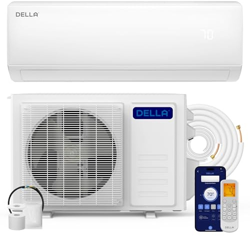 DELLA Econo Series 17000 BTU 17 SEER2 Mini Split Air Conditioner, Cools up to 1000 Sq. Ft, Works with Alexa and Wifi, 230V Heater Ductless Inverter System with Heat Pump, 16.4ft Installation Kit