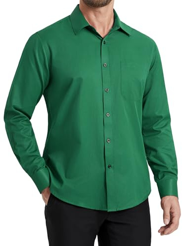 HISDERN Camisa Verde Hombre Manga Larga Slim Fit Antiarrugas Estilo Formal Camisas para Boda Navidad Oficina 3XL
