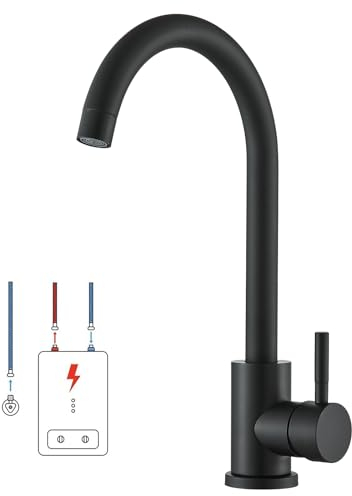 Robinet de cuisine basse pression noir hevenaov robinet de cuisine basse pression rotatif à 360 ° en acier inoxydable robinet basse pression cuisine noir pour chaudière