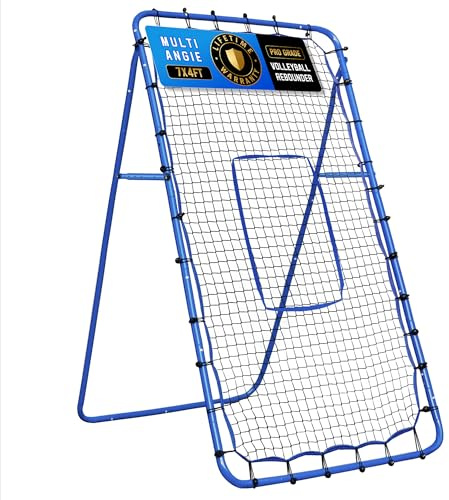 7x4FT Volleyball Rebounder Net Pro, Baseball Softball Rebound Pitch Back Net, Adjustable Angle Lacrosse Bounce Back Practice Equipment, Easy Quick Setup, Ideal for Outdoor and Backyard Training