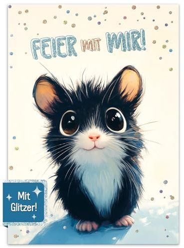 Häfft® Lernfreunde 12 x Einladungskarten Kindergeburtstag A6 Cute Hamster Party-Einladungen für Kinder, Geburtstags-Einladungen - nachhaltig & klimafreundlich