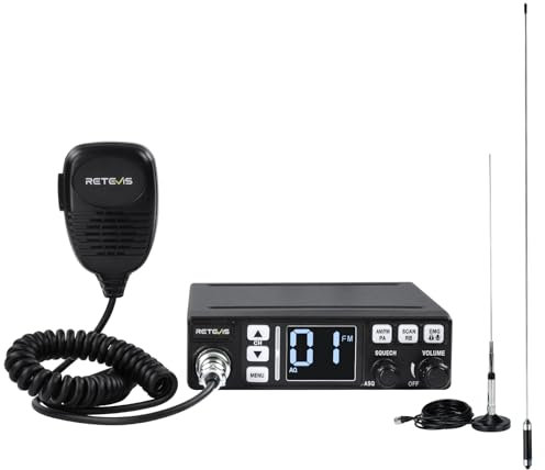 Retevis MB63 CB Radio Complete Kit, AM/FM with Antenna, Mobile Transceiver with ANL, PA Function, VOX, EMG CH9/19, for Off-Road and Self-Driving Tour Fleet(1Pcs, Black)