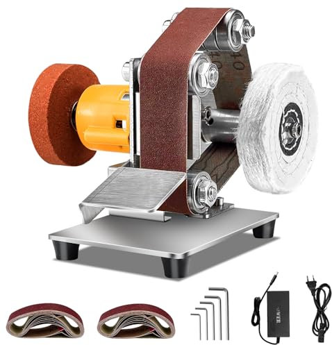 Mini Lijadora de Banda 4500-9000 Rpm, Afiladora de Cuchillos Eléctrica de 7 Velocidades Ajustables, para Metal Madera Bricolaje Manualidades, Afilado de Herramientas y Cuchillos