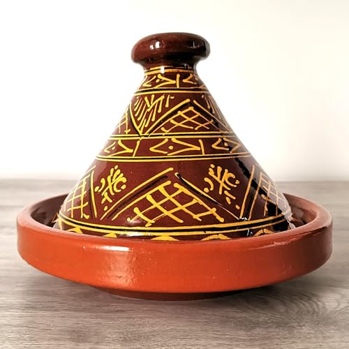 Marokkanische Tajine, Rund, Ø 26 cm, glasiert zum Kochen für 2-4 Personen, Tontopf, Gartopf, Schmortopf, Handmade Marrakesch, Orientalisch, Arabisch, schadstofffreie Lehmerde