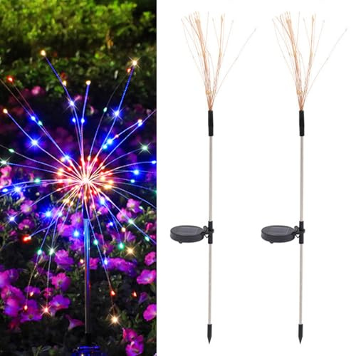 2 lámparas solares para jardín exterior, luces solares de fuegos artificiales de jardín, luces solares de jardín para exteriores, lámparas solares de jardín, luces solares para exteriores, 8 modos,