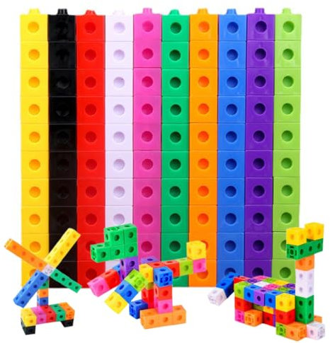 WUSJCOF Steckwürfel Set 100 Stück – Lernwürfel Mathe Bausteine mit Tasche Kreative Steckbausteine Rechenhilfe für Kinder Grundschule Mädchen und Jungen ab 3 Jahren