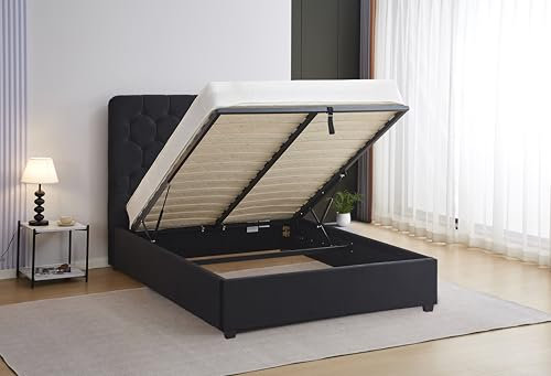 Seconique Madison 4'6 Double Ottoman Gas Lift Storage Bed in Black Velvet Fabric