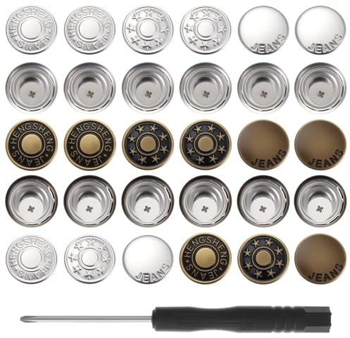 30 Set Jean Buttons for Loose Jeans, 17mm No-Sew Removable Metal Jeans Buttons Replacement Repair Combo Adjustable Button for Jeans' in Storage Box, Women and Men's Jeans' Clothing Supplies