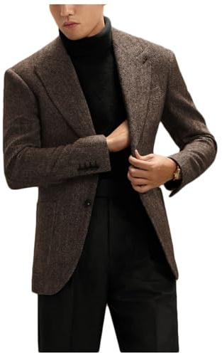 Stillluxury Giacca da uomo in tweed a spina di pesce monopetto con risvolto a punta casual cappotto sportivo per matrimonio aziendale, 4XL