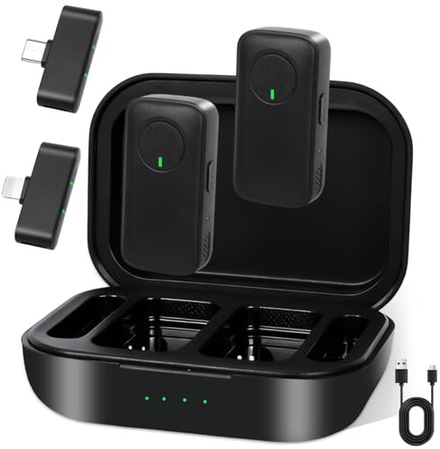 VINATO Micrófono Inalámbrico con 2 Receptores y 2 Transmisores, Compatible con Android/iPhone/iPad/MacBook para Grabación de Audio Estable