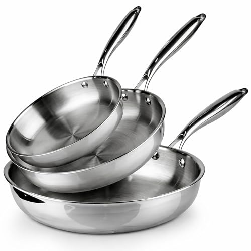 La Moustache - Juego de Sartenes de Acero Inoxidable (20/24/28 cm) - Set Profesional para Inducción, Sin Recubrimientos, Aptas para Horno y Lavavajillas (Titan Inox)